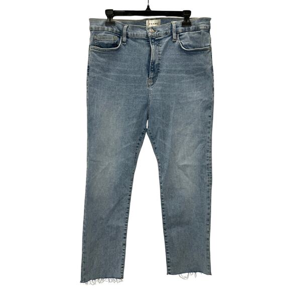 FRAME Le High Straight Raw Hem Jeans Womens Size 33 Colorado Wash Stretch High - Picture 1 of 7